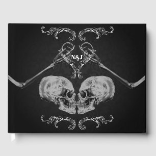 "Skull in Love" Vintage Skeletons Black Wedding Guest Book