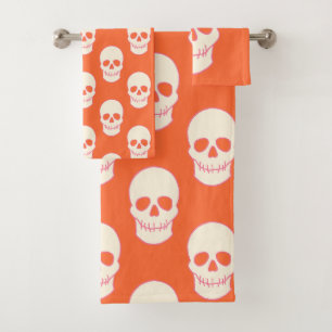 Skull in Pink, Orange and Cream Bath Towel Set