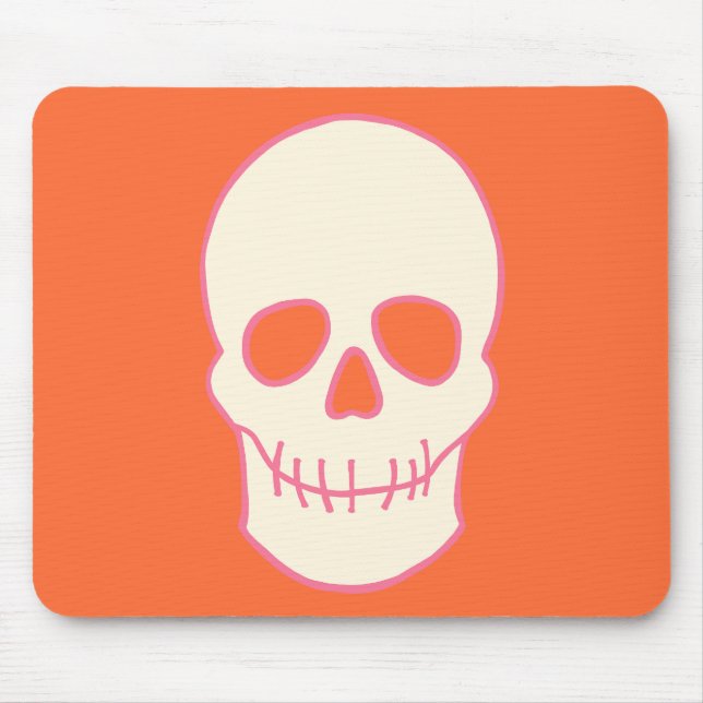 Skull in Pink, Orange and Cream Mouse Mat (Front)