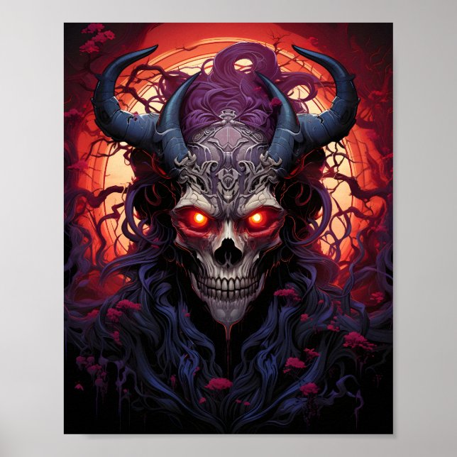 Skull In Purple With Large Horns On His Head Poster (Front)