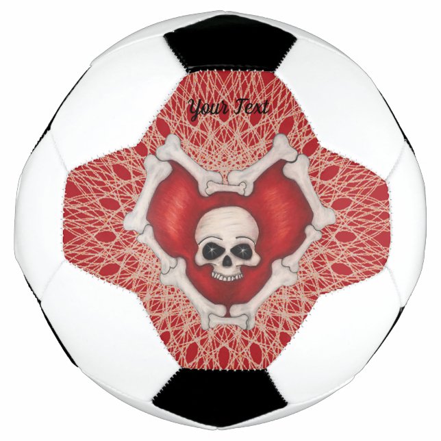 Skull in Red Heart of Bones White Abstract Lines Football (Front)