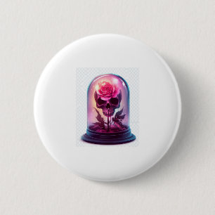 Skull in Rose Glass 6 Cm Round Badge
