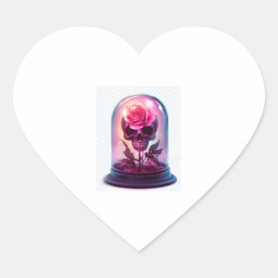 Skull in Rose Glass Heart Sticker