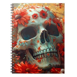 Skull in Wildflowers Autumn Halloween Notebook