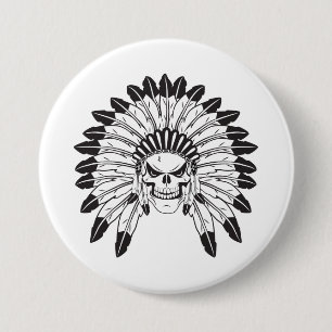 Skull Indian Chief 7.5 Cm Round Badge