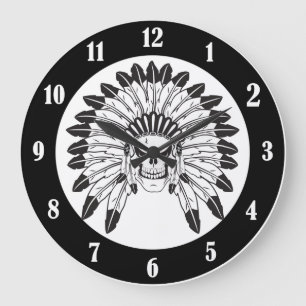 Skull Indian Chief Large Clock