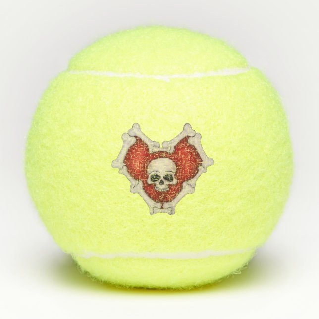 Skull inside Red Heart outlined with Bones Tennis Balls (Front)