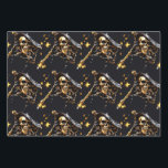 Skull jolly roger pirate flag black gold 3D  Wrapping Paper Sheet<br><div class="desc">A realistic grinning 3D skull rests against a black flag that is set against a midnight black background that has faux shimmering stars and fireflies. The skulls are set in a seamless, repeating pattern and are ideal for halloween, gothic and pirate theme birthday parties. They are suited to both adults...</div>