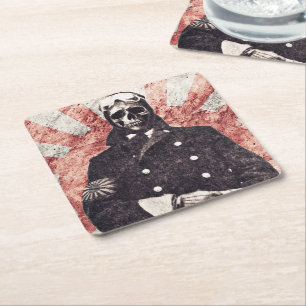 Skull kamikaze square paper coaster