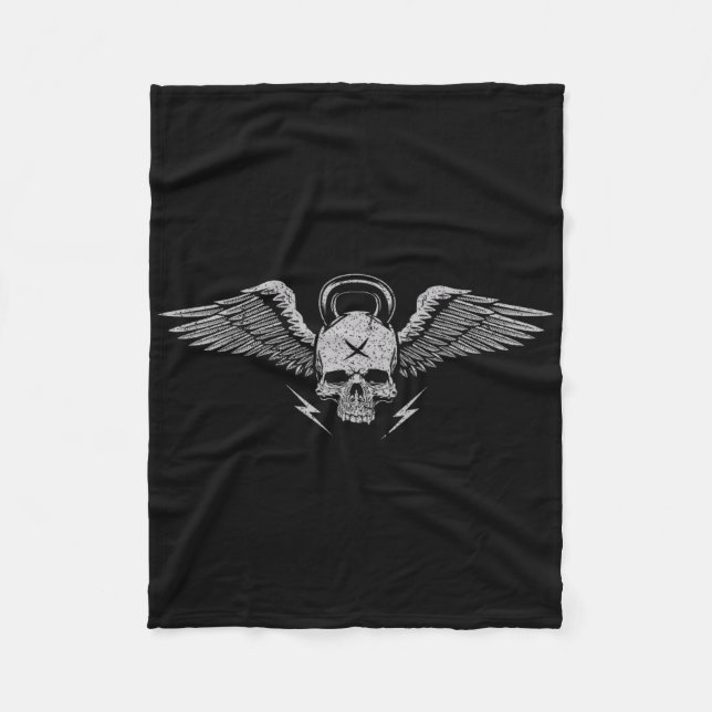 Skull Kettlebell Workout Strength Training Gym  Fleece Blanket (Front)