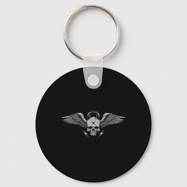 Skull Kettlebell Workout Strength Training Gym  Key Ring (Front)