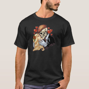 Skull Kiss with Hearts and Roses by Al Rio T-Shirt