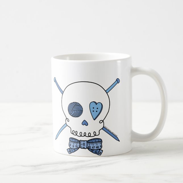 Skull & Knitting Needles (Blue) Coffee Mug (Right)