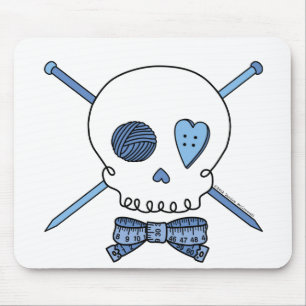 Skull & Knitting Needles (Blue) Mouse Mat