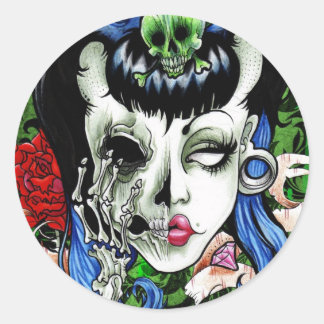 skull lady classic round sticker