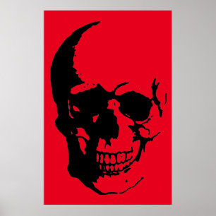 Skull Large Poster Print - Black & Red Fantasy Art
