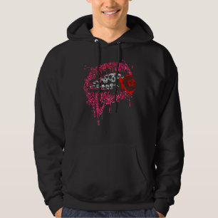 Skull Lips Biting Rose  Skull Mouth Halloween Hoodie