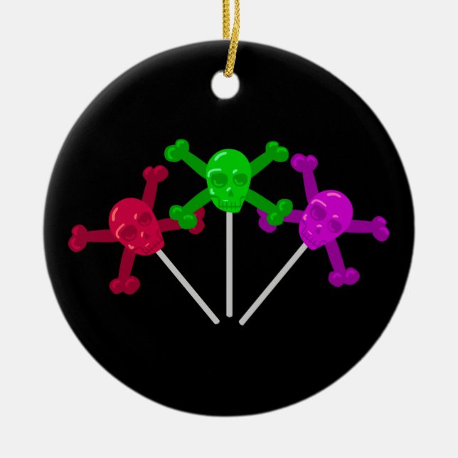 Skull Lollipops Ceramic Tree Decoration (Front)