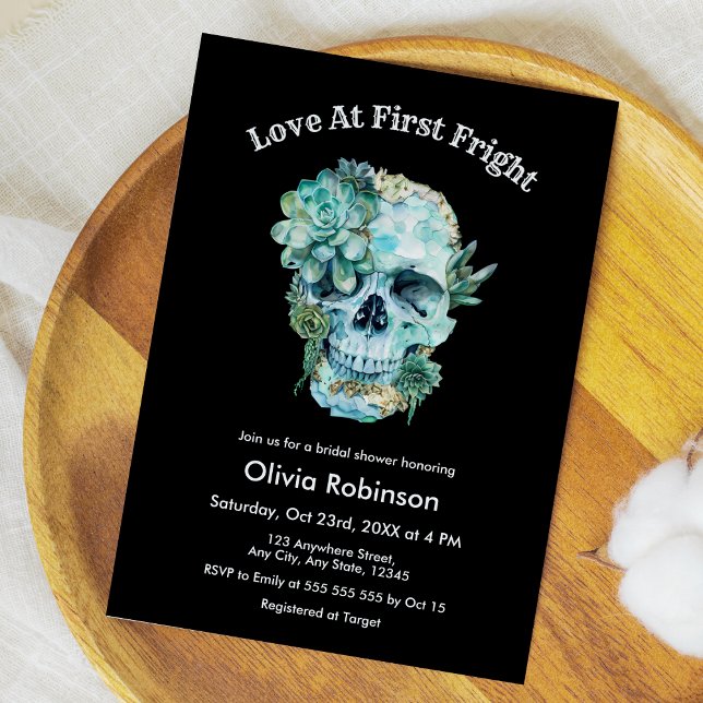 Skull Love at First Fright Halloween Bridal Shower Invitation (Skull Love at First Fright Halloween Bridal Shower Invitation )