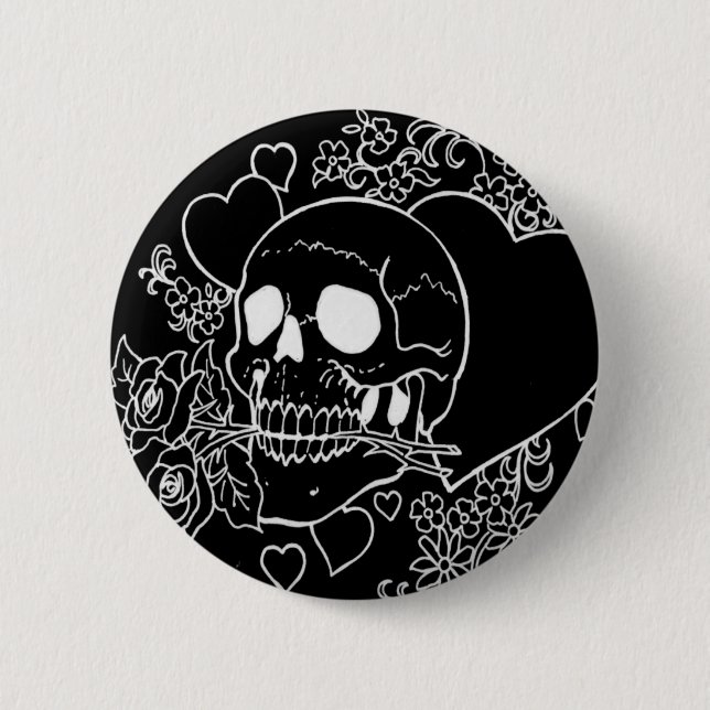 Skull Love - Skulls, Roses and Hearts by Al Rio 6 Cm Round Badge (Front)