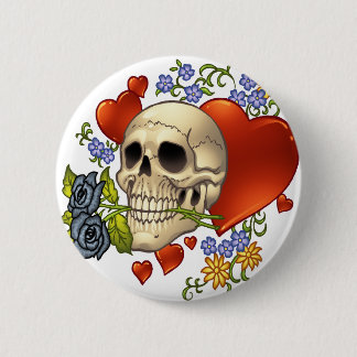 Skull Love - Skulls, Roses and Hearts by Al Rio 6 Cm Round Badge