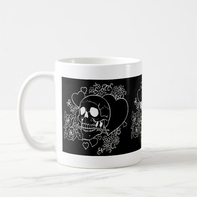 Skull Love - Skulls, Roses and Hearts by Al Rio Coffee Mug (Left)