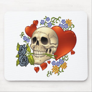 Skull Love - Skulls, Roses and Hearts by Al Rio Mouse Mat