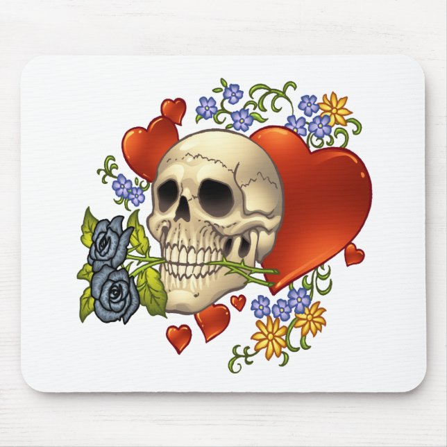 Skull Love - Skulls, Roses and Hearts by Al Rio Mouse Mat (Front)