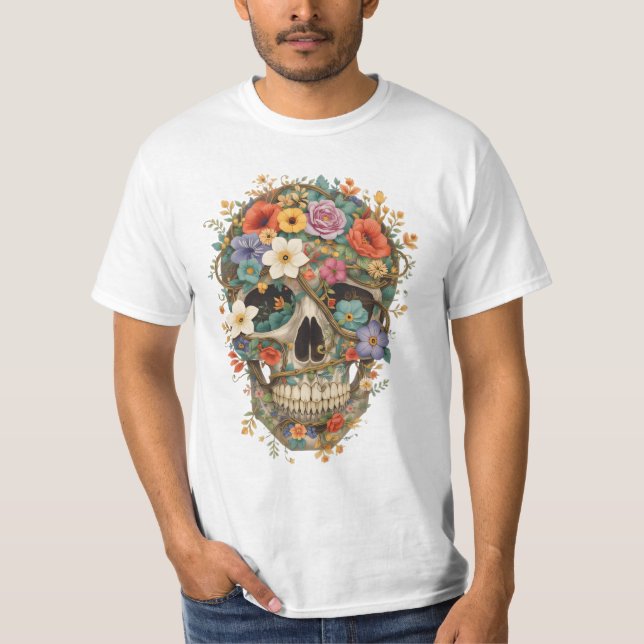 Skull made of flowers and vines T-Shirt (Front)