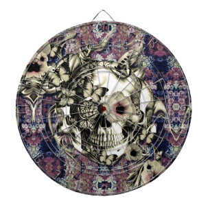Skull made of poppies and butterflies dartboard