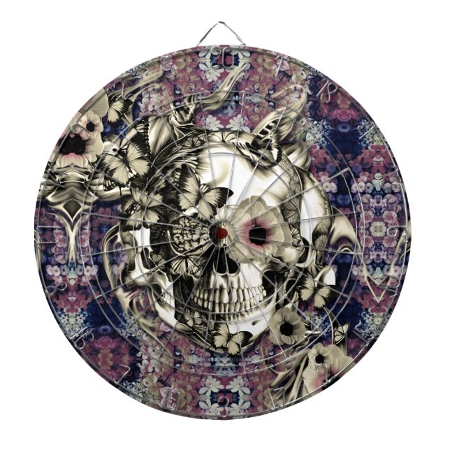 Skull made of poppies and butterflies dartboard (Front)
