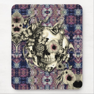 Skull made of poppies and butterflies mouse mat