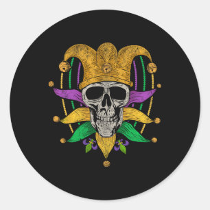 Skull Mardi Gras Classic Round Sticker