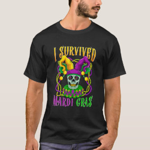 Skull Mardi Gras Jester Hat Skeleton I Survived Ma T-Shirt
