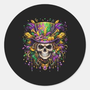 Skull Mardi Gras Men Women Kids Carnival New Orlea Classic Round Sticker