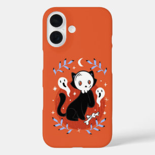 Skull Mask Black Cat Halloween iPhone 16 Case