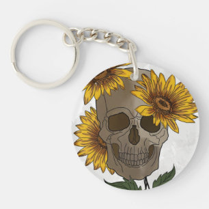 Skull Meets Sunflower Key Ring