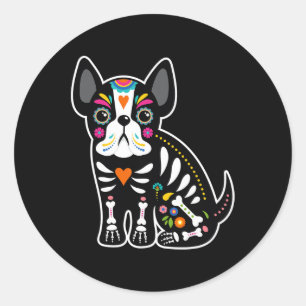 Skull Mexican French Bulldog Halloween Day Of The  Classic Round Sticker