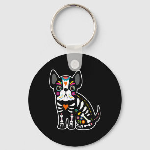 Skull Mexican French Bulldog Halloween Day Of The Key Ring