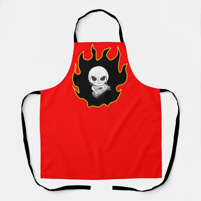 Skull Money Death Red Yellow Black White Fire  Apron (Front)