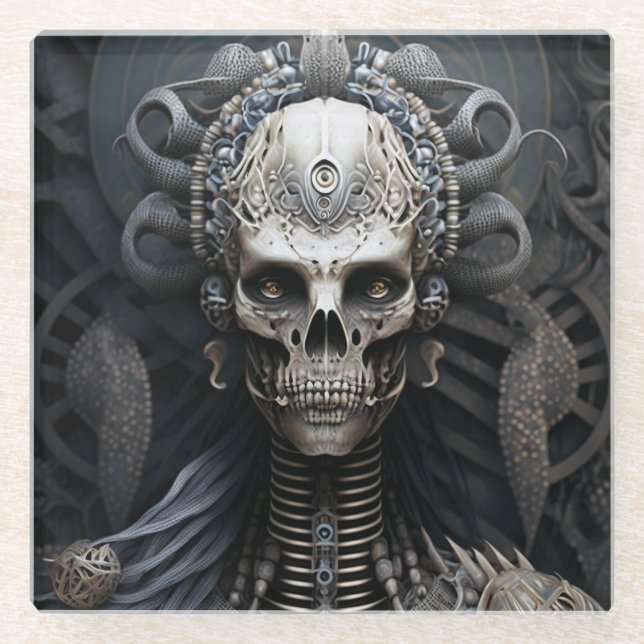 Skull Monster Skeleton Horror Glass Coaster (Front)