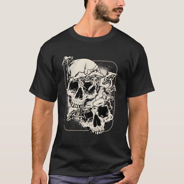 Skull Morel Mushrooms Mycologist Goth Mushroom T-Shirt (Front)