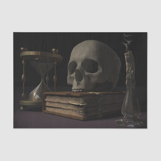 Skull Mortality Time Book Gothic Decoupage Tissue Paper (Front)