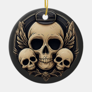 Skull Motif in a Monochrome Palette Ceramic Tree Decoration