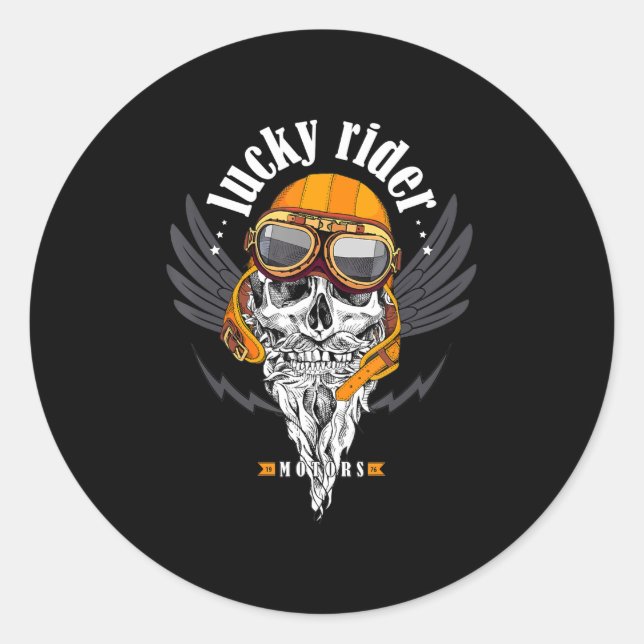 Skull Motorcycle Gift For Motorbike Lovers Classic Round Sticker (Front)