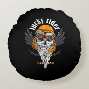 Skull Motorcycle Gift For Motorbike Lovers Round Cushion