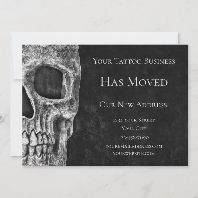 Skull Moving Cool Gothic Black White Tattoo Shop Announcement (Front)