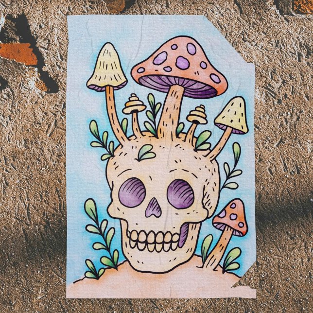 Skull & Mushrooms Adult Colouring Poster (A Great coloring poster for skull and mushroom lovers! Perfect for the spooky season.)