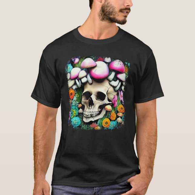 Skull Mushrooms Collector Graphic Mushroom Picker  T-Shirt (Front)
