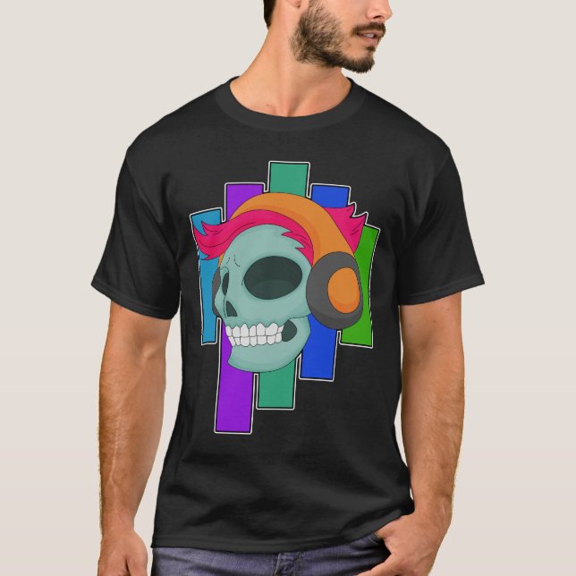 Skull Musician Headphone Music T-Shirt (Front)